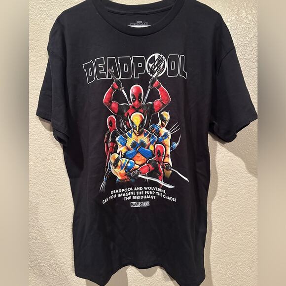 Marvel Tops - NWOT Marvel Disney Deadpool & Wolverine Movie Mashup front & back logo tee sz L